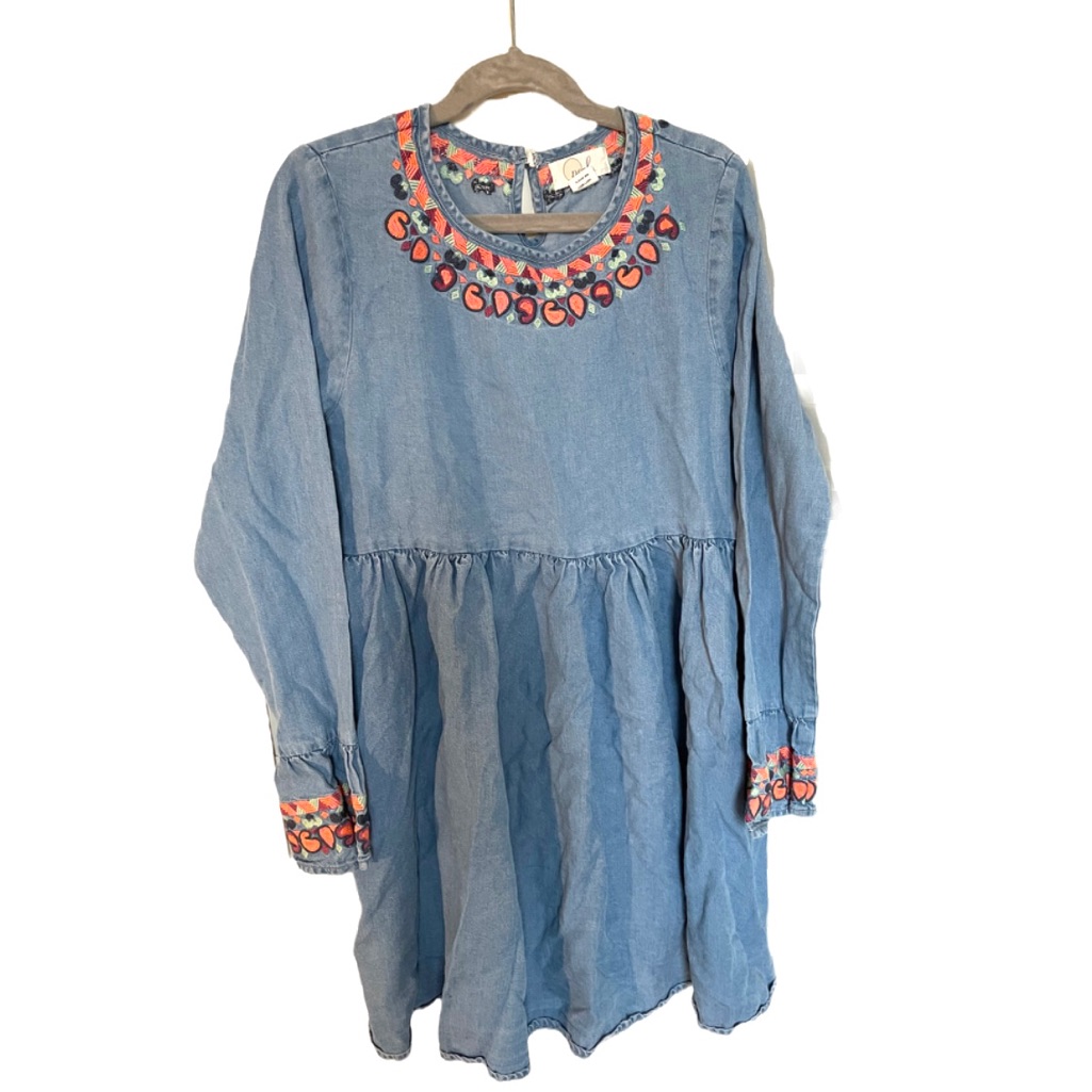 Peek Chambray Embroidered Dress Girls Size 12